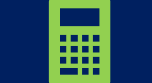 Navy blue background with a lime green calculator icon