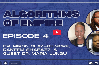 Alogrithms of Empire podcast cover with purple background