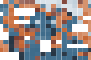 Blue, white, and orange square grid pattern