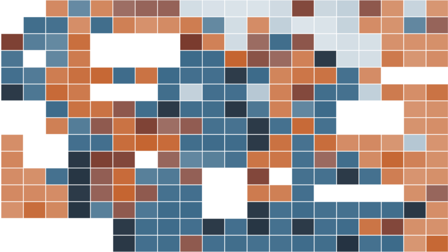 Blue, white, and orange square grid pattern