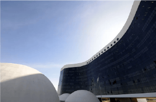 Exterior of court building in Brazil against blue sky
